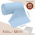 H4N Microfiber Cleaning Cloth Roll, 85 Pack Tear Away Towels, Lint Free, Absorbent, Streak Free, Non-Abrasive, Reusable and Washable Dish Rags for Car and Household Supplies, 11.81x11.81 Inches (Blue)