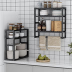 PPN Towel Rack Bathroom Storage Shelves Over The Toilet with Towel Bar 100% Bamboo Adjustable Height Floating Shelf Wall Shower Shelf for Small Space Bathroom Kitchen Multi Usage (Black-2Pack)