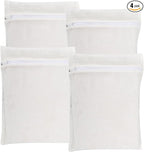 4-Piece White Medium Durable Organic Cotton Mesh Laundry Bags with Sturdy Zippers and Breathable Mesh are Delicate Laundry Bags for Underwear, Clothes, Pants and Socks