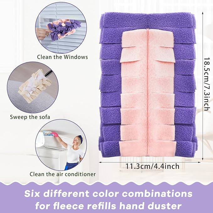 Zubebe 3 Pcs Duster Refill Reusable Fleece Duster Refills Feather Flat Dusters Multi Surface Washable Cleaning Pads Tools for Home, Blinds, Car, Pet, Furniture, Fans (Classic Color)