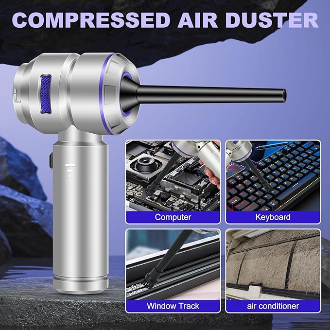 Handheld Car Vacuum Portable Cordless - 18000PA High Power with Brushless Motor, 4-in-1 Air Duster, Blower, Pump & Rechargeable Mini Vacuum for Car, Home, Office (Silver Grey+Blue)
