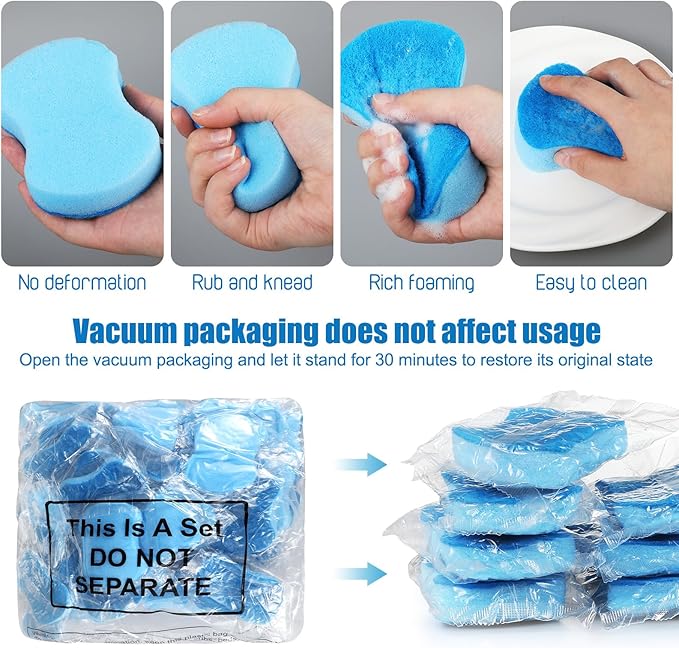 Tanlade 60 Pcs Individually Wrapped Sponges Kitchen Bulk Non Scratch Scouring Sponges for Dishes Household Cleaning Travel Apartments Hotel Car (Blue)