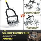 Jardineer Rotary Cultivator for Gardening, Long Handle Garden Cultivator for Soil Mixing, Reseeding, Lawn Aerating, Hand Tiller with Auxiliary Handle Suitable for Women and The Elderly