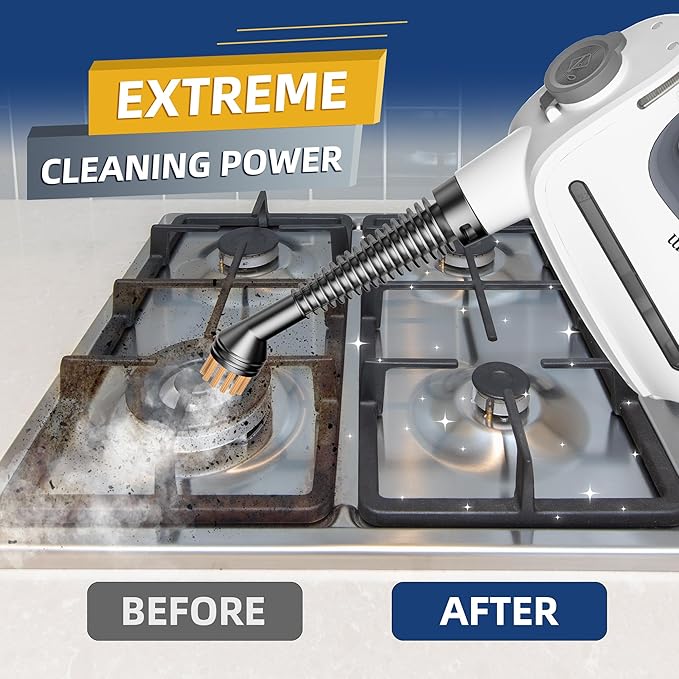 Spurgehom 1350W Handheld Steam Cleaner with 15-Pc Accessories(including mop) & 550ML Tank – 3Bar Dirty-Free Steamer for Floors, Cars, Upholstery, and Multi-Surface Home Cleaning