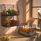 Stackable Wire Storage Baskets for Kitchen Closet Pantry, Hanging Closet Organizers Storage Shelves Organization, Wall Mount Metal Basket Bins, Clothing Vegetable & Fruit Organizer 3 pcs