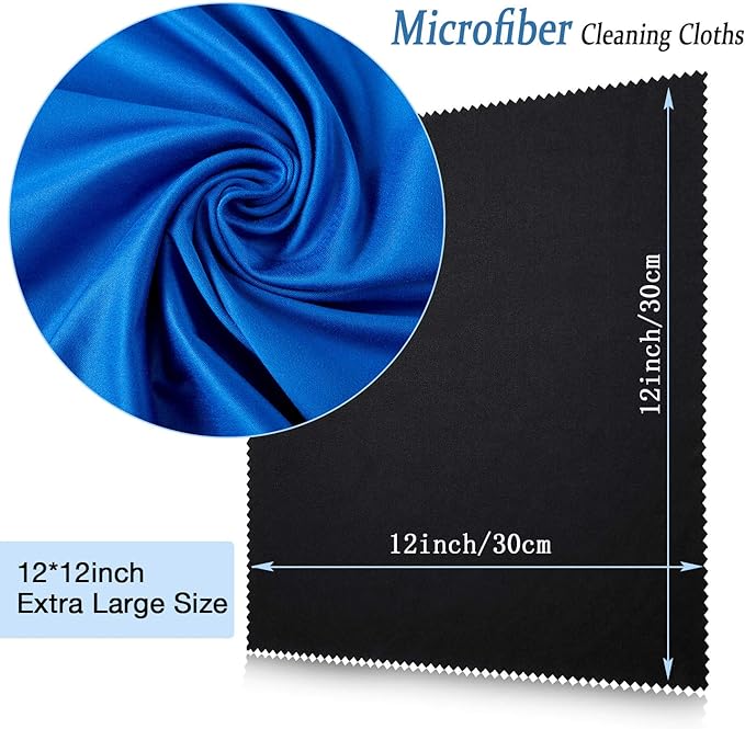 Frienda 12 Pack Large Microfiber Glass Cleaning Cloths 12 x 12 Inch Oversized Eyeglass Sunglasses Cleaning Cloths for Electronics Glasses Screens and Lenses(Black, White, Gray, Royal Blue)