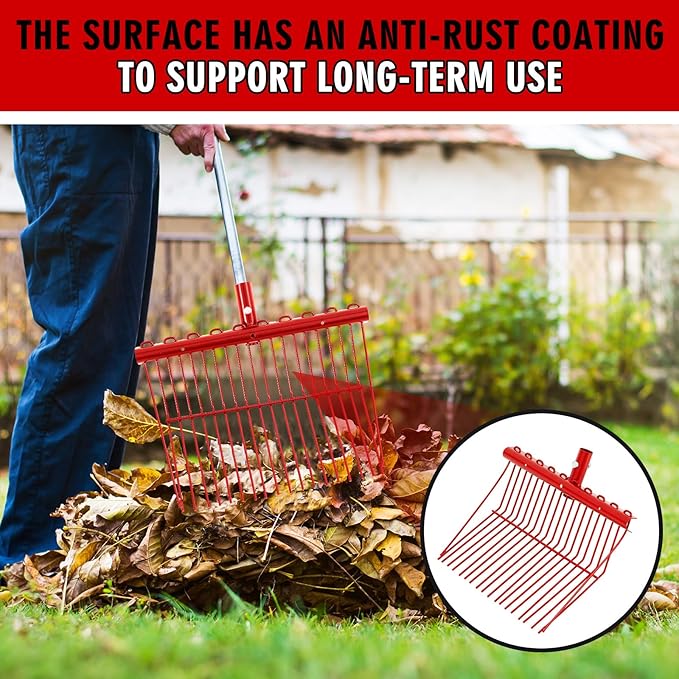 Tandefio 2 Pack Pitchfork Replacement Head Metal Horse Manure Rake Gardening Pitch Fork with Angled Tines for Horse Stall Poop Picking up(Red)