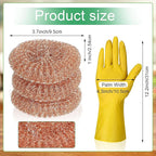 Hushee 50 Pack Copper Coated Scourers Rust Resistant Scrubbing Scouring Pad with 1 Pair of Rubber Household Cleaning Gloves Heavy Duty Copper Mesh Scourer for Dishes, Pots, Pans, and Ovens