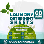 Sudstainables Laundry Detergent Sheets (60 Loads) – Eco-Friendly, Zero Waste, Plastic-Free Laundry Washing Machines Soap Sheets; Dissolvable, Space-Saving Strips for Travel (Unscented)