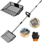 Upgraded Chicken Poop Scooper & Rake 2-in-1,Coop Cleaning Tool Metal Scoop,0.25" fine mesh Sand Sifting Shovel with 35" to 62" Adjustable Stainless Steel Handle for Chicken Coops & Farm Animals Scoop