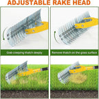 Thatch Rake,15" Lawn Dethatcher Rakes,Dead Grass Remover,Manual Dethatching Rake with Adjustable Length Handle,Scarifier Rake,Thatching Rakes for Lawns Grass Loosening Soil