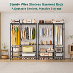 Heavy Duty Garment Rack, Metal Freestanding Closet Wardrobe Clothes Racks for Hanging Clothes, 4 Tiers Adjustable Wire Shelving, 44.9'' L x 16.5'' W x 76.8 '' H, Max Load 850LBS, Black