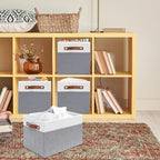 6 Pack Fabric Storage Baskets for Shelves, Closet Storage Bins for Shelves, Fabric Baskets for Organizing with Handles for Home and Office (White with Grey,15"L*10.2"W*9"H)