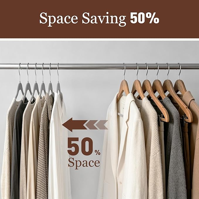 Velvet Hangers 100 Pack, Slim Non-Slip Clothes Hangers Space-Saving for Closet, Heavy Duty for Pants, Coats, Skirts, Jeans, Sweaters and More, Nylon-Flocked, Grey