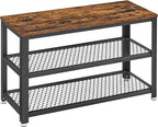 VASAGLE, 3-Tier Shoe Rack, Shelf Storage Bench with Metal Mesh Shelves and Seat, Free Standing Shoe Organizer for Entryway, 11.8 x 28.7 x 17.7 Inches, Rustic Brown and Black ULBS73X