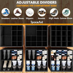 SpaceAid Shoe Organizer for Closet, 2 Pack Foldable Shoe Storage Containers Baskets Boxes Bins w/Adjustable Dividers, Fits 16-32 Pairs, Black