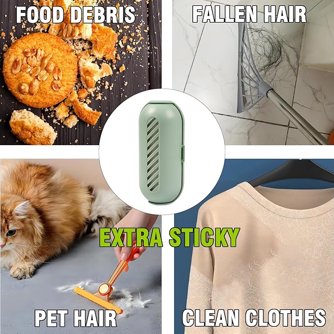 Reusable Lint Roller for Pet Hair, Washable Sticky Hair Remover with Strong Adhesion, Compact Travel Size Roller for Clothes, Sofa, Car, Carpet, Reusable & Eco-Friendly (Green)