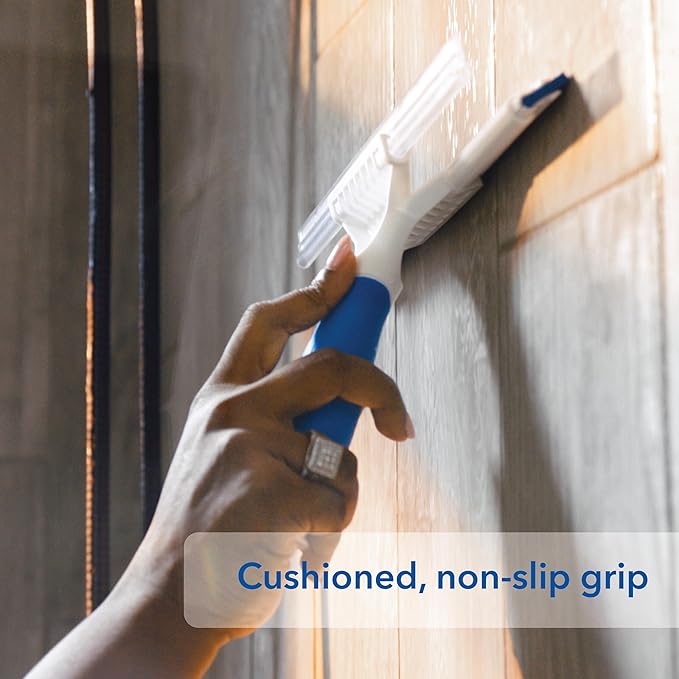 Unger Professional Connect and Clean 10” Glass and Tile Shower Squeegee, Compatible with Standard Threaded Pole, 2-in-1 Bathroom Cleaning Supplies, Cleaner for Showers and Mirrors, Streak-Free Results