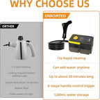 Handheld Pressurized Steam Cleaner， 6-Level Adjustable Handle 20s Heat-Up Big Tank, Portable Steamer for Cleaning Stubborn Dirt Grease Tile Grout Floor Car (Black/Yellow)