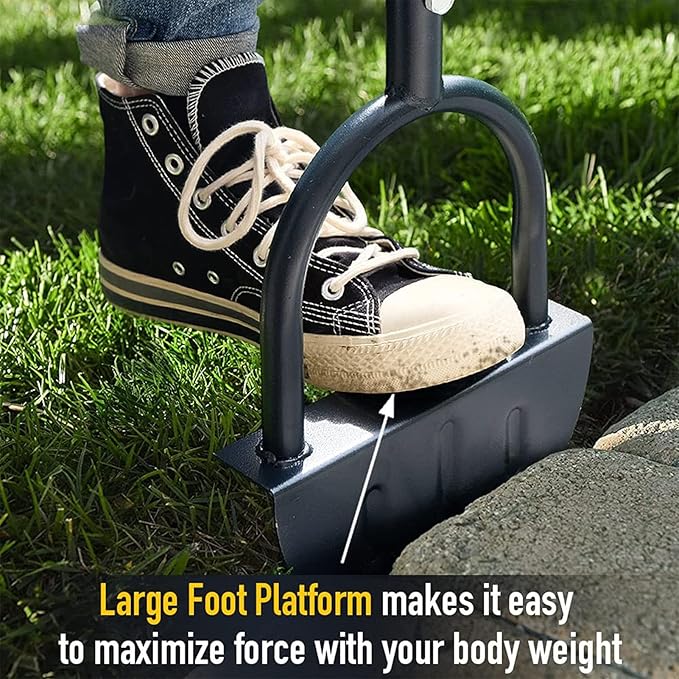 Half Moon Edger Lawn Tool, Manual Step Edger Saw Tooth Garden Hand Edging Shovel with Steel Long Handle for Yard Landscaping Borders Sidewalk Driveways Cable Burying Maintenance Flower Beds Grass