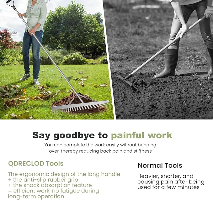 Landscape Rake, 36" Aluminum Heavy Duty Lake Weed Rake, Multifunctional Detachable Aquatic with 102'' Extension Handle & 20Ft Rope, for Weed Algae Removal Loosening Soil Lawn Garden Care