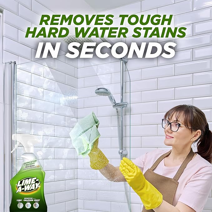 Lime-A-Way Hard Water Stain Remover Spray, Removes Lime, Calcium & Rust in Seconds, Bathroom Cleaner, 22 fl oz