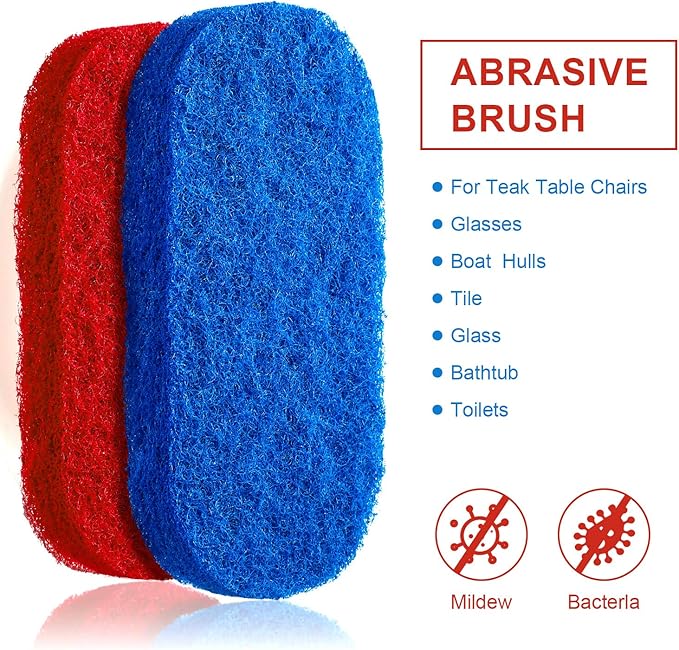 BBTO 4 Pack Teak Brush Cleaner with Handle Teak Cleaning Brush Cleaning Scrub Scouring Pads Scrubbers for Simple Easy Polishing Refinishing Clean up Boat Accessories