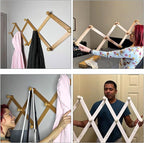 Dseap Expandable Coat Rack (Larger Version) - 24” High, Anti-Slip, Ultra Heavy Duty Wooden Accordian Wall Hanger with 10 Study Peg Hooks for Clothing Hats Jackets Bags, Natural