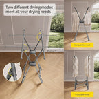 BIREN Clothes Drying Rack Heavy Duty Clothing Racks Extending Laundry Rack Two Drying Modes Garment Racks for Drying Clothes, Adjustable Length from 32-55 Inches for Indoor Outdoor Use