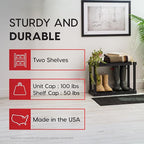 IRIS USA 2-Shelf Light Duty Plastic Storage Shelves, 100lb Capacity, 17" H x 24" W x 12" D, Medium Modular Shelving Unit Storage Organizer for Bathroom, Laundry, Garage & Home, Storage Rack - Black
