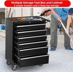 Tool Chest Cabinet, Large Capacity Metal Tool Box with Wheels and Cylinder Locking, Roll Around Storage Organizer Tool Cart for Garage, Redtool cabinets on Wheels (Black, 6-Drawer-Wheel)