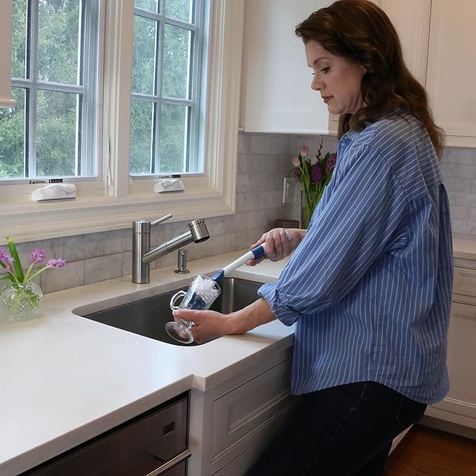 Unger 16” Flexible Glass and Bottle Scrub Brush, Extra-Long, Non-Scratch Cleaning Scrubber for Water Bottles, Travel and Coffee Mugs, Pitchers, Vases, Decanters, Glassware