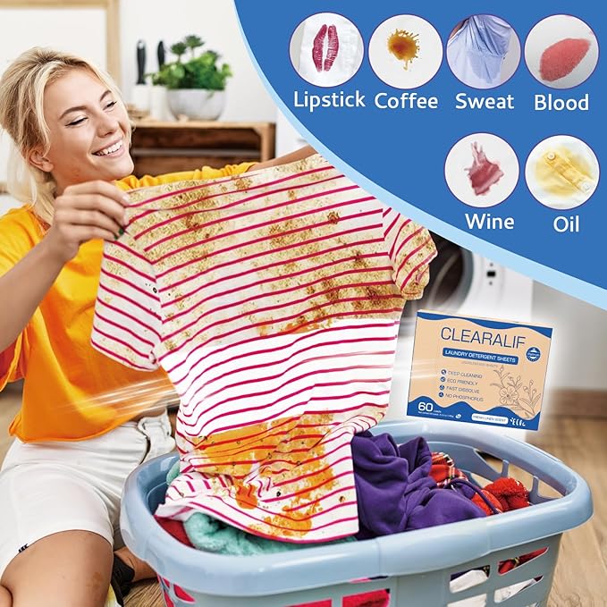 CROS 60 Loads Laundry Detergent Sheets Linen Scent, for Travel, Home, Apartment, Dorm, Laundry Detergent Strips Eco Friendly, Hypoallergenic, Liquidless Washing Supplies