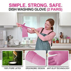 Mamison 2 Pairs Reusable Waterproof Household Dishwashing Cleaning Rubber Gloves, Non-Slip Kitchen Glove (Pink, XL (Pack of 2))