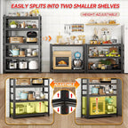 Storage Shelves, Heavy Duty 5-Tier Kitchen Shelving, 63" H Metal Storage Unit with Adjustable Shelves, Free Standing Pantry Organization Shelf, for Pantry and Garage, Black