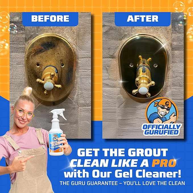 Gel Grout Cleaner for Tile Floors 1 Quart Made in USA - Heavy Duty Gel Bathtub Cleaner for Dirt and Grim, Safe in Colored Grout, Ceramic Floor, Bathroom Shower Kitchen Outdoor Porcelain