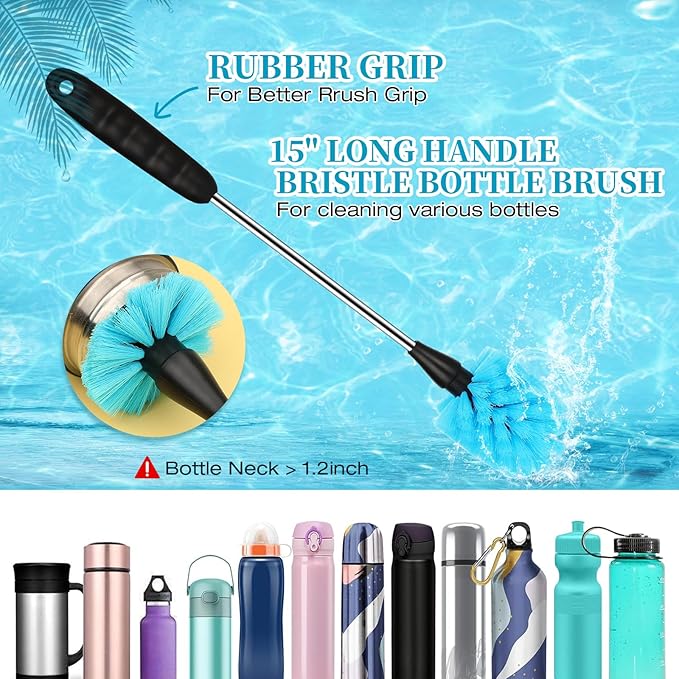 6 Pack Bottle Brush Narrow Neck Cleaning Set, Long Handle Stainless Steel Water Bottle Cleaner Brush for Washing Beer Bottle, Wine Decanter, Cup, Pipes Sinks, Straw, Cup Cover.