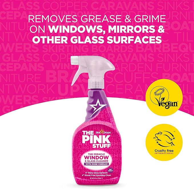 Stardrops - The Pink Stuff - The Miracle Window & Glass Cleaner with Rose Vinegar 3-Pack Bundle (3 Window & Glass Cleaner)