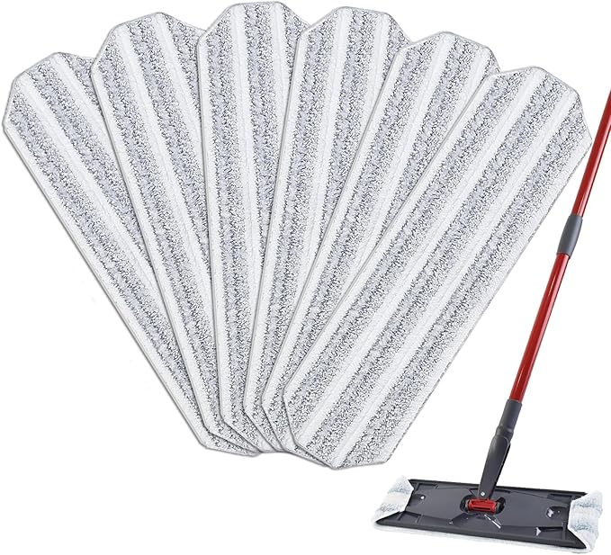 Mop Pads Replacements Compatible with H2prO Flat Mop System, Replace Mop Heads for Mop, Machine Washable Reusable Microfiber Pad Refills for Floor Cleaning (6 Pack)