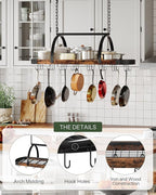 CHOEZON Hanging Pot Rack, Pot Hanger for Kitchen, Ceiling Mounted Pot Holder, Cookware Organizer with 24 S-Shaped Hooks, for Pot, Pan Storage, Space-Saving, Rustic Brown and Black TPR28BF
