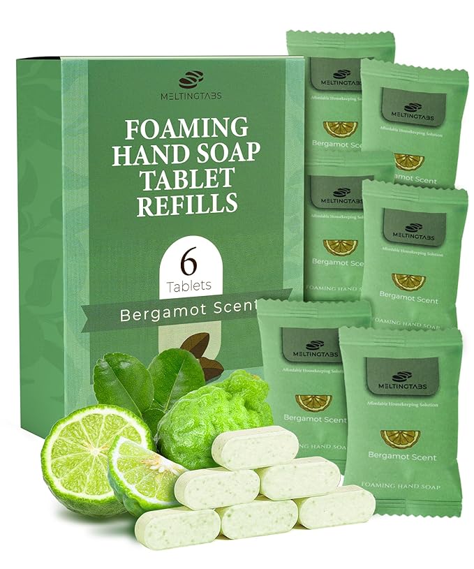 Foaming Hand Soap Tablets Refill – Bergamot Scent, 6-Pack Concentrated Tablets for Foaming Soap