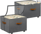 Foyego Shoe Organizer for Closet, 2 Pack Shoe Storage Organizer with Wheels and Adjustable Dividers, Stackable Shoe Storage Box with Clear Cover, Closet Shoe Organizer Fits up to 16-32 Pairs, Gray