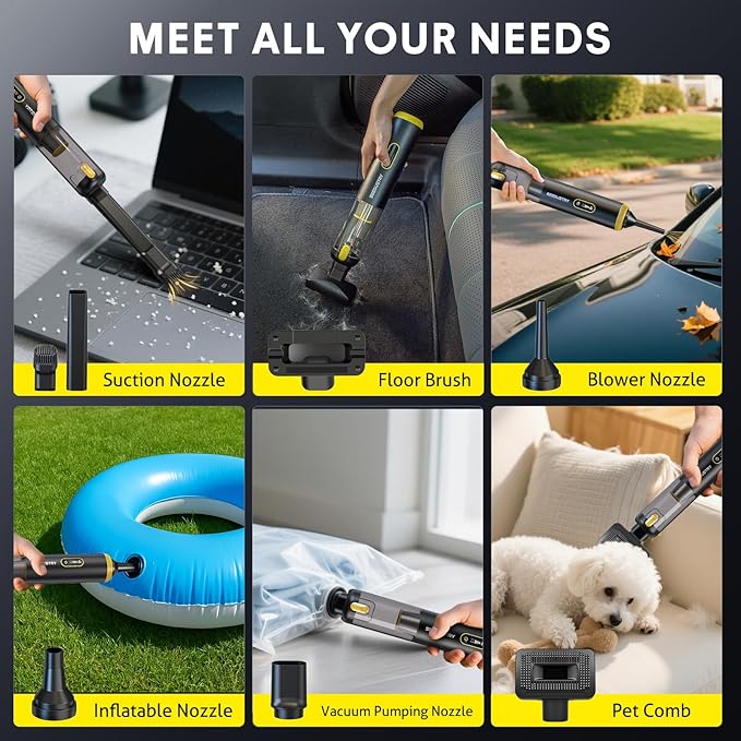 SEEDUSTRY Handheld Car Vacuum Cleaner Cordless, 6-in-1 Portable Mini Cordless Vacuum with Brushless Motor & 18000Pa Powerful Suction, Type-C Charge, 2025 Mini Vacuum V-C08 Pro for Car Home Office Pet