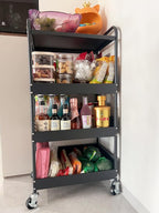 Stable 4 Tier Rolling Metal Storage Organizer, Heavy Duty Kitchen Rolling Cart, Metal Top Vegetable Storage Cart with Wheels for Kitchen Pantry Utility Use (Black)