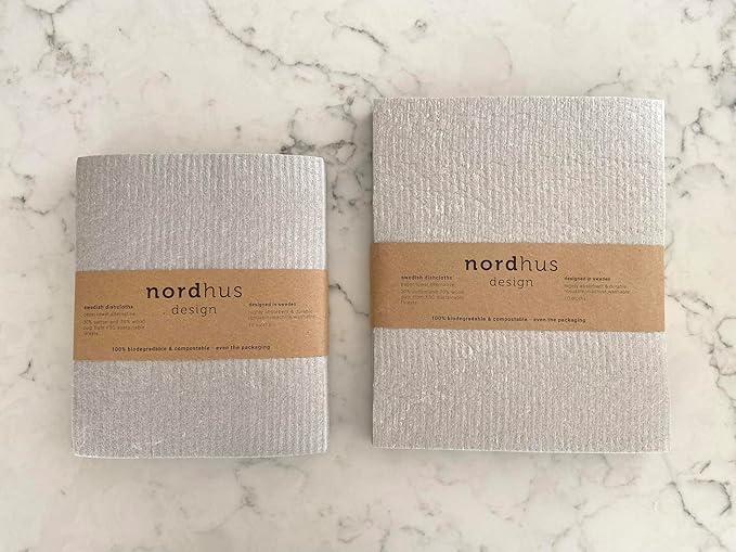 Nordhus Design Large Swedish Dishcloths, 10 Pack Grey- 9.5 X 8 inch Reusable, Washable Cellulose Cotton Kitchen Cloths - Replace Paper Towels, Wipes, Sponges, Dish Rags