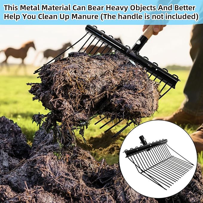 Pitch Manure Fork Head, Metal Pitch Fork for Garden, Durable Digging Fork Rake Head Replacement with Angled Tines, Stable Pitchforks Scoop for Mulch Horse Stall Picking up Hay Animal