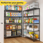 45" W Storage Shelves 5 Tier Wire Shelving, Adjustable Metal Shelving Unit with Shelf Liners, 1875LBS Heavy Duty Storage Rack for Garage Pantry Kitchen Commercial, 45" W x 16" D x 72" H, Black