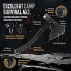 Tactical Axe with G10 Handle Camping Survival Hatchet, Multifunctional Outdoor Hiking Heavy Duty Full Tang Tomahawk Tools with Hammer, Unique Design Crowbar, Leather Sheath (Black)