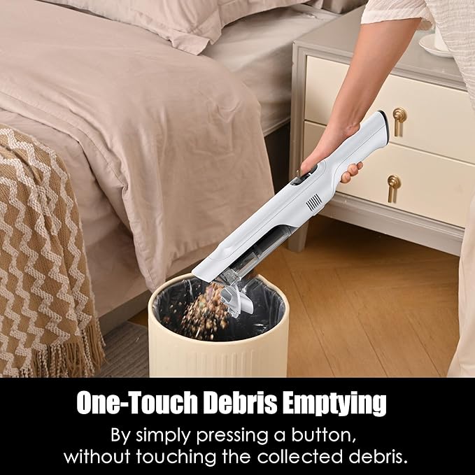 Handheld Vacuum Cordless, Lightweight 1.4lb with Powerful Suction, Charging Dock, Single Touch Empty and Detachable Dust Cup (Creamy White)