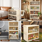 150GAL/600QT Large Storage Bins with 2 Lids, Stackable Collapsible Storage Bins with 8 Wheels & 2 Lids, Closet Organizers and Storage, 4 Packs Folding Plastic Clothes Storage Cabinet for Home Office